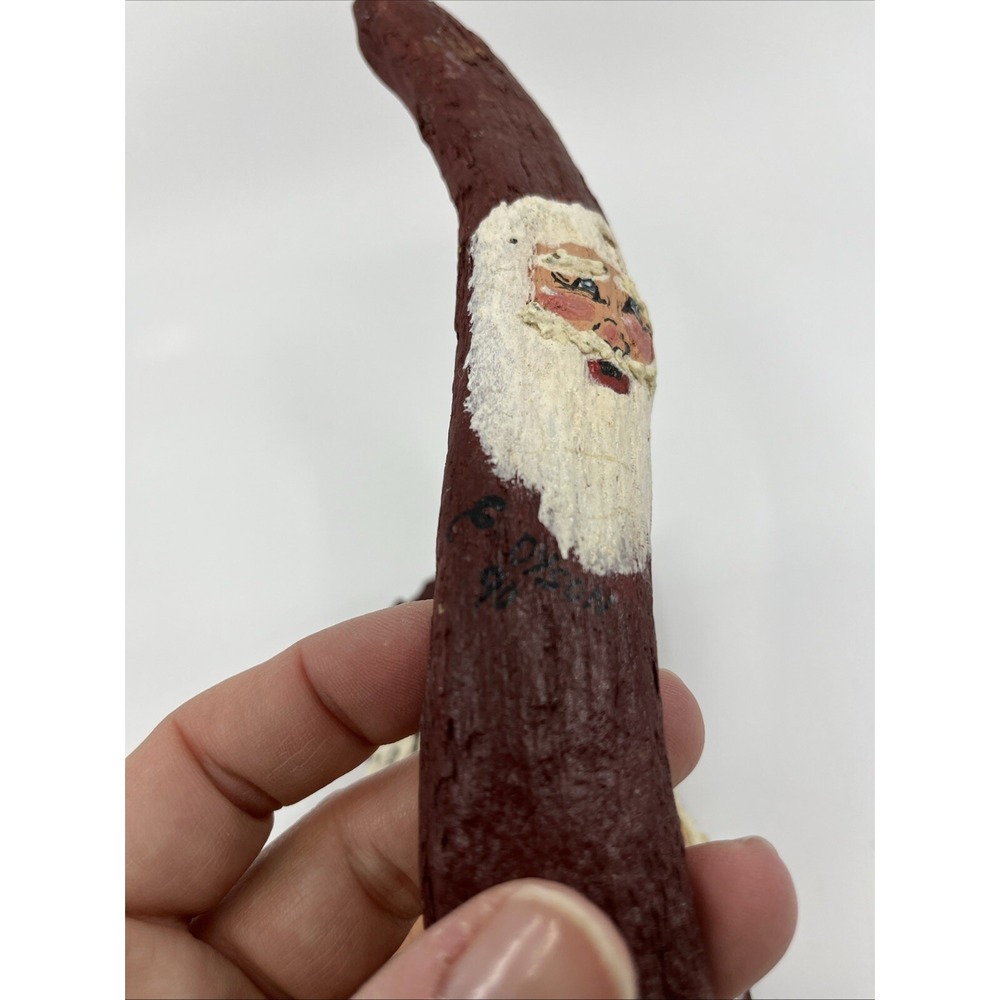 3 Hand Painted Santa Claus on bark Artist Signed C. Dyson 1990s Red Folk Art - Picture 3 of 15